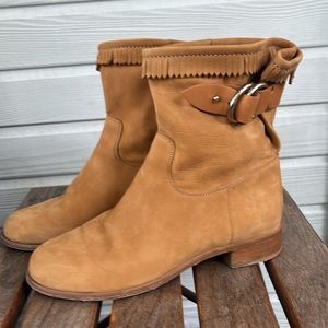 Frye Ricki Ring Fringe Italian Suede Ankle Buckle Boots